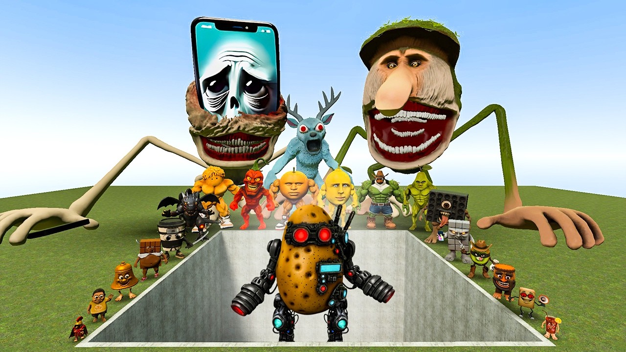 AI Brainrot Memes vs Bulbatronix 3000 Bosses in Giant Pit – Gmod Chaos