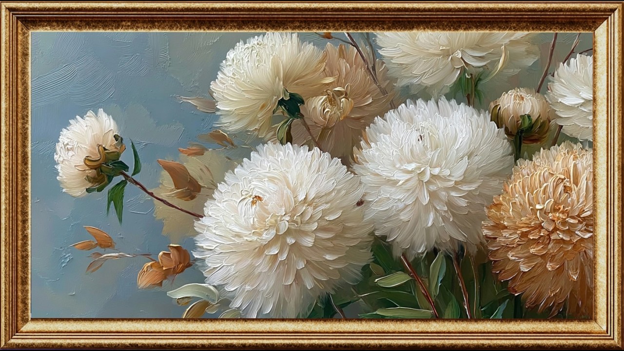 White and pink dahlias | Classic Oil Painting Display | Timeless Art for TV (3 Hours)