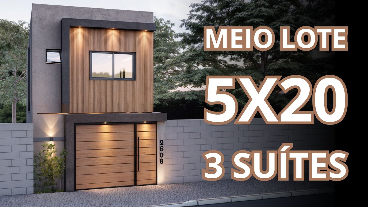 PLANTA DE SOBRADO PEQUENO E MODERNO EM LOTE 5X20 | 3 SUÍTES SENDO 1 COM CLOSET | GARAGEM COBERTA