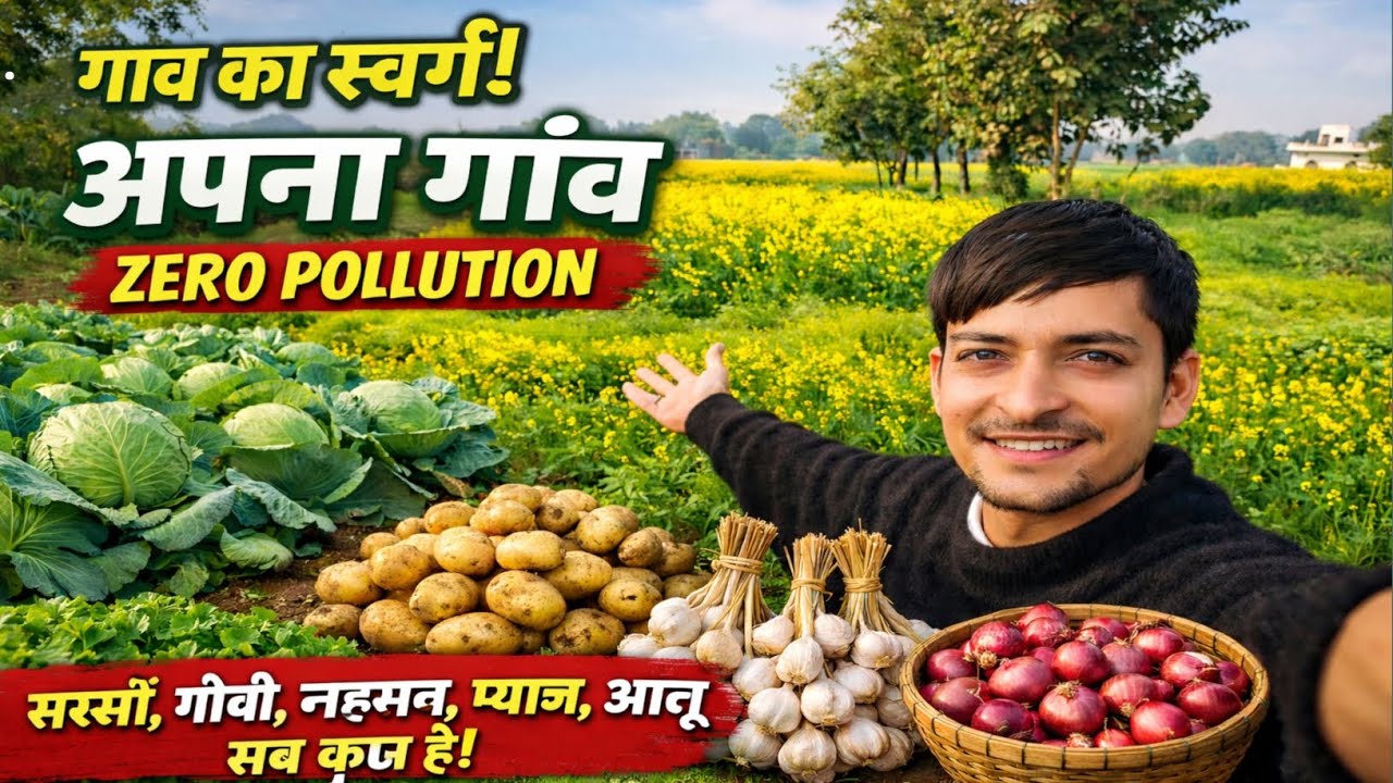 गाँव का स्वर्ग | 😍 लहसुन, प्याज़, गोभी, सरसों, आलू सब कुछ खेत में उगता है | Zero PollutionVillage🏞️🌅