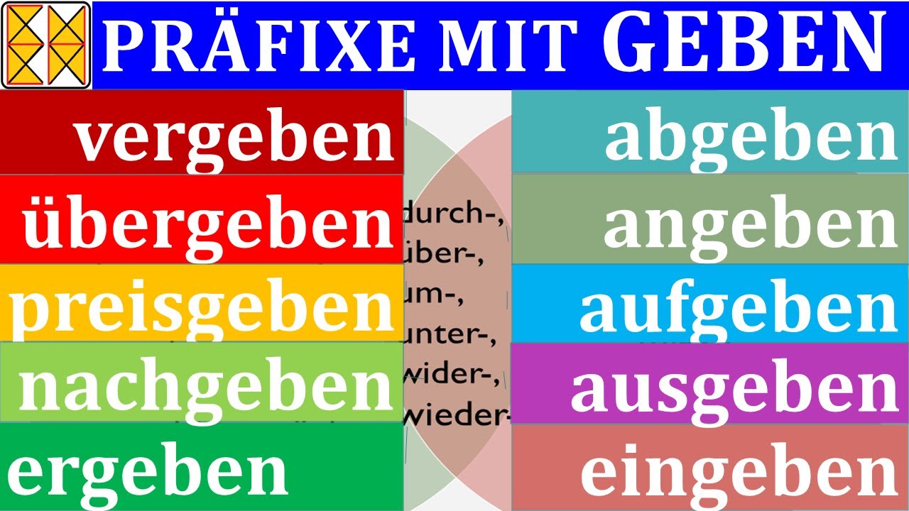 geben mit 10 Pr&auml;fixen | geben mit Vorsilben | mit englischer und arabischer &Uuml;bersetzung