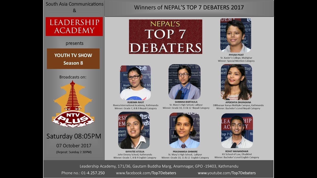 Winners 2017, Nepal's Top 7 Debaters.