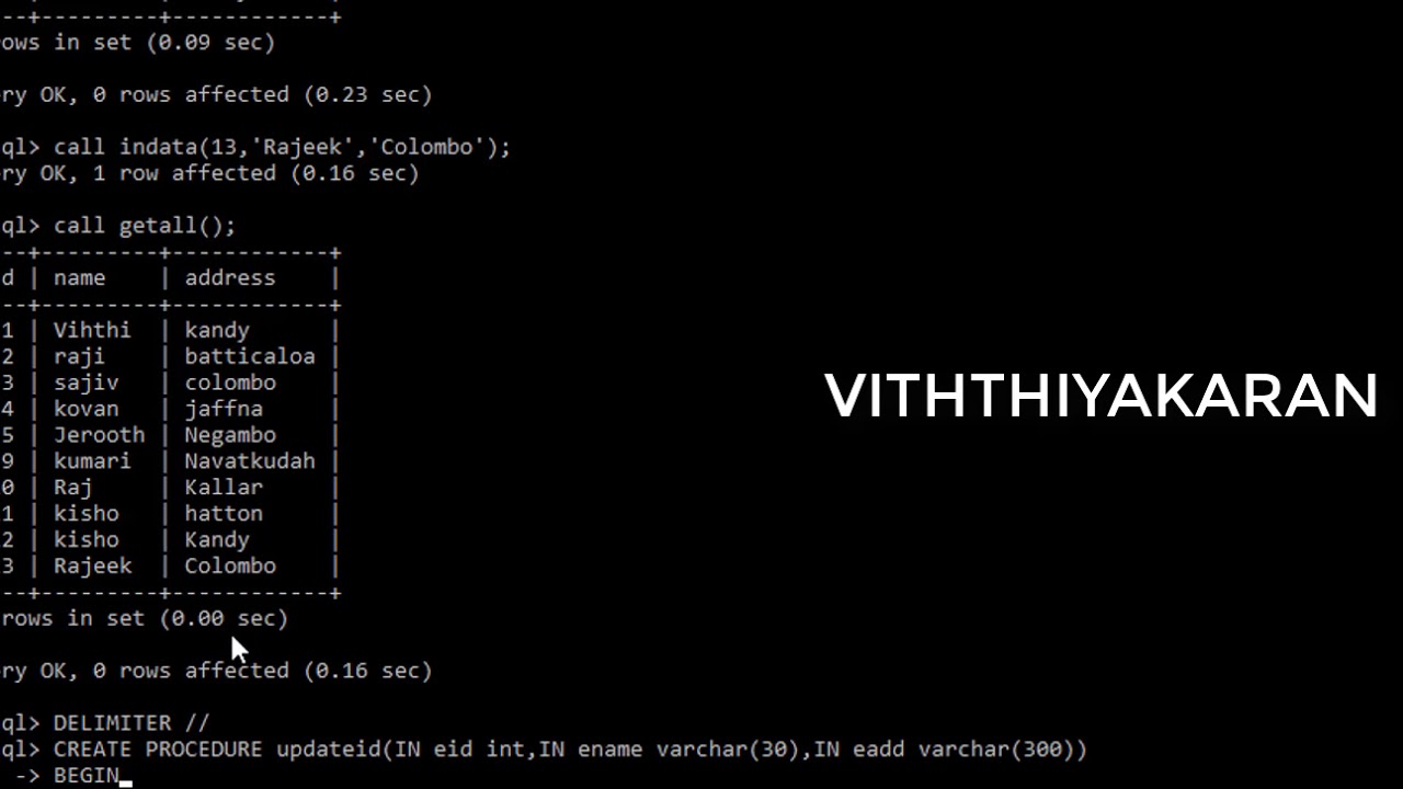 How to update data using procedure | MySql | Tamil | Viththiyakaran | Part 2