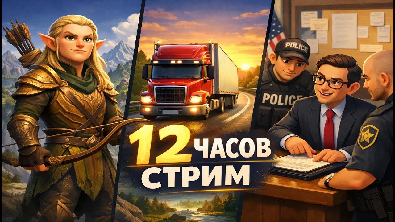 12 часов STREM | Old Good SKYRIM | КОНВОЙ ETS 2 | АДВОКАТ В GTA 5 RP