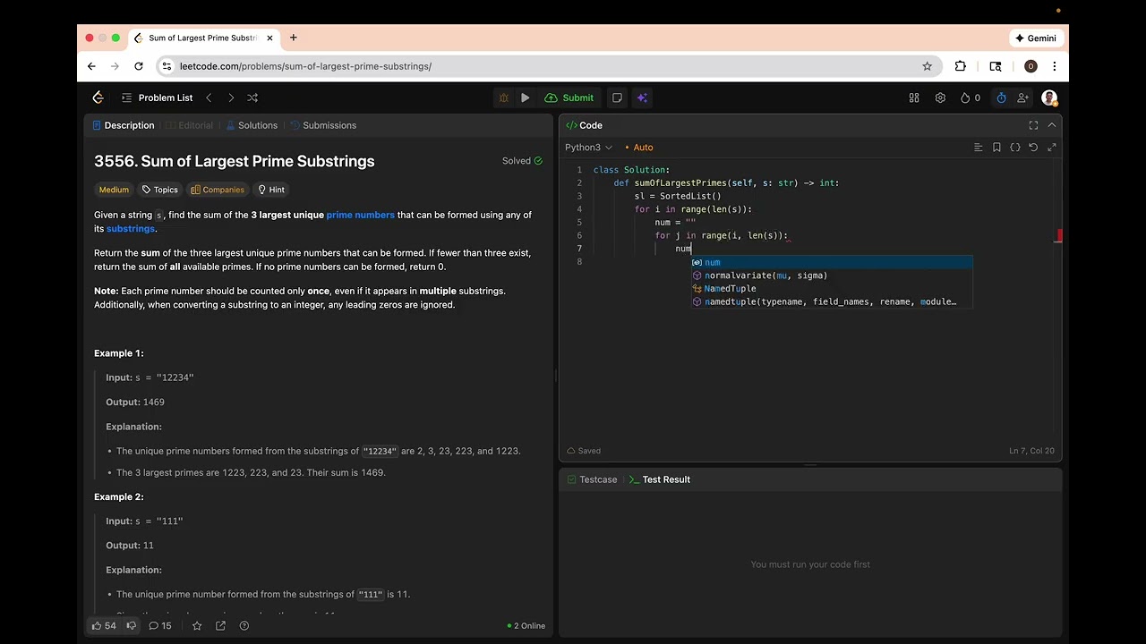 Sum of Largest Prime Substrings