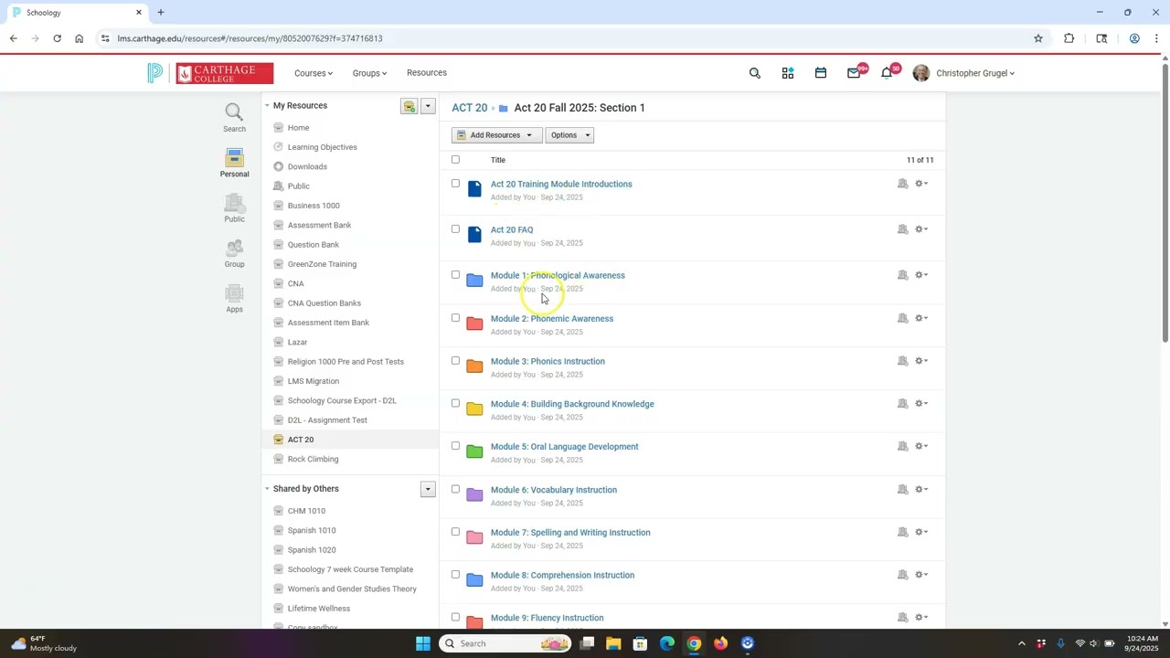 Exporting courses from Schoology