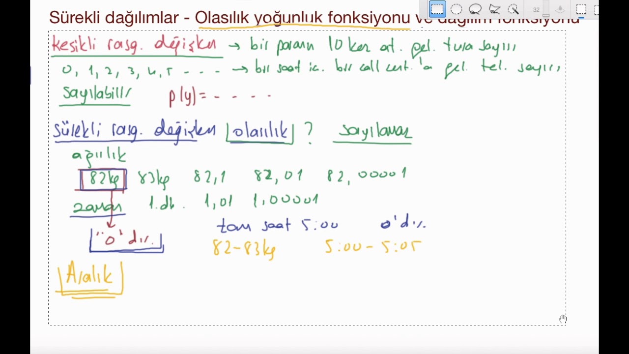 34) Olasılık - Sürekli dağılımlar - Olasılık yoğunluk fonksiyonu ve dağılım fonksiyonu