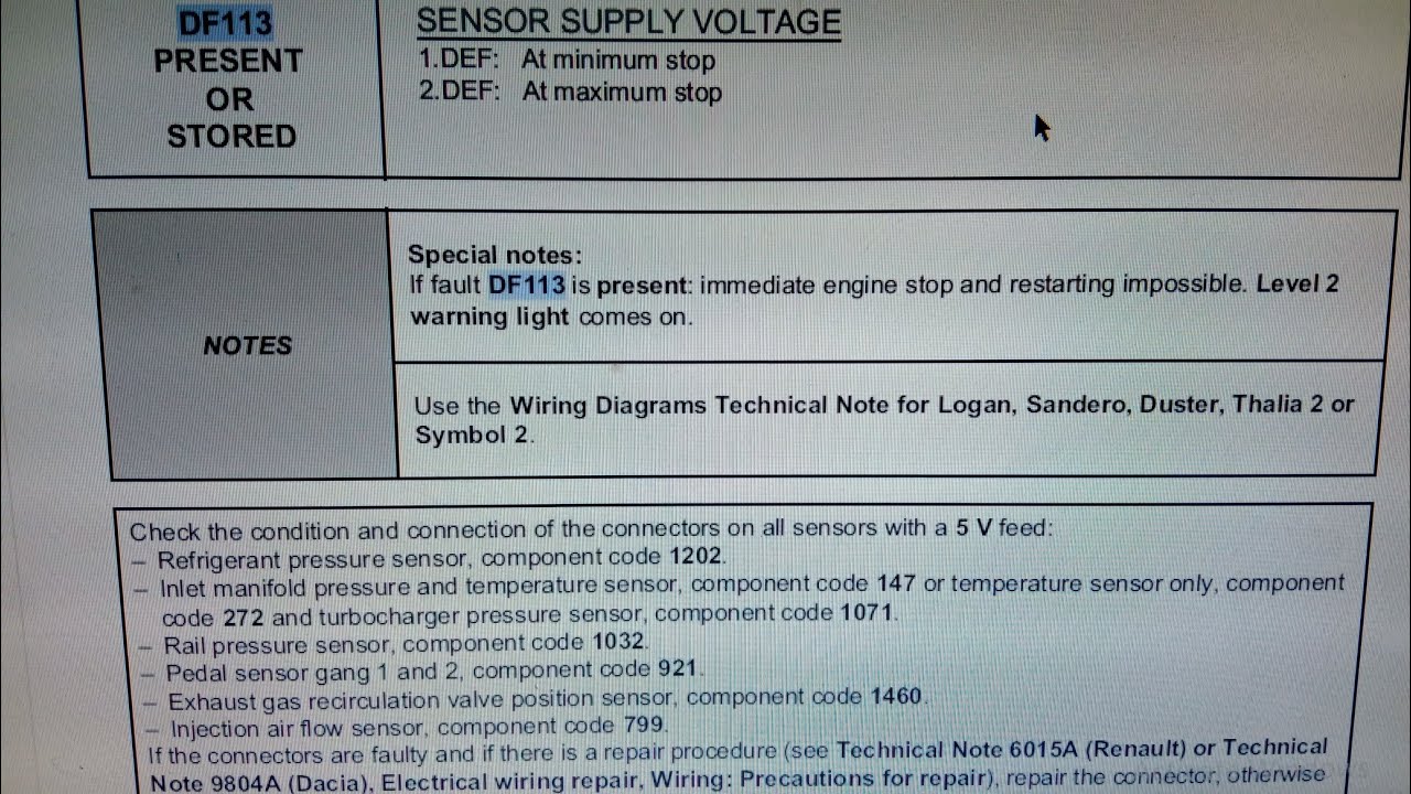 DTC DF113 sensor supply voltage Renault duster starting problem solved automotive# solution #