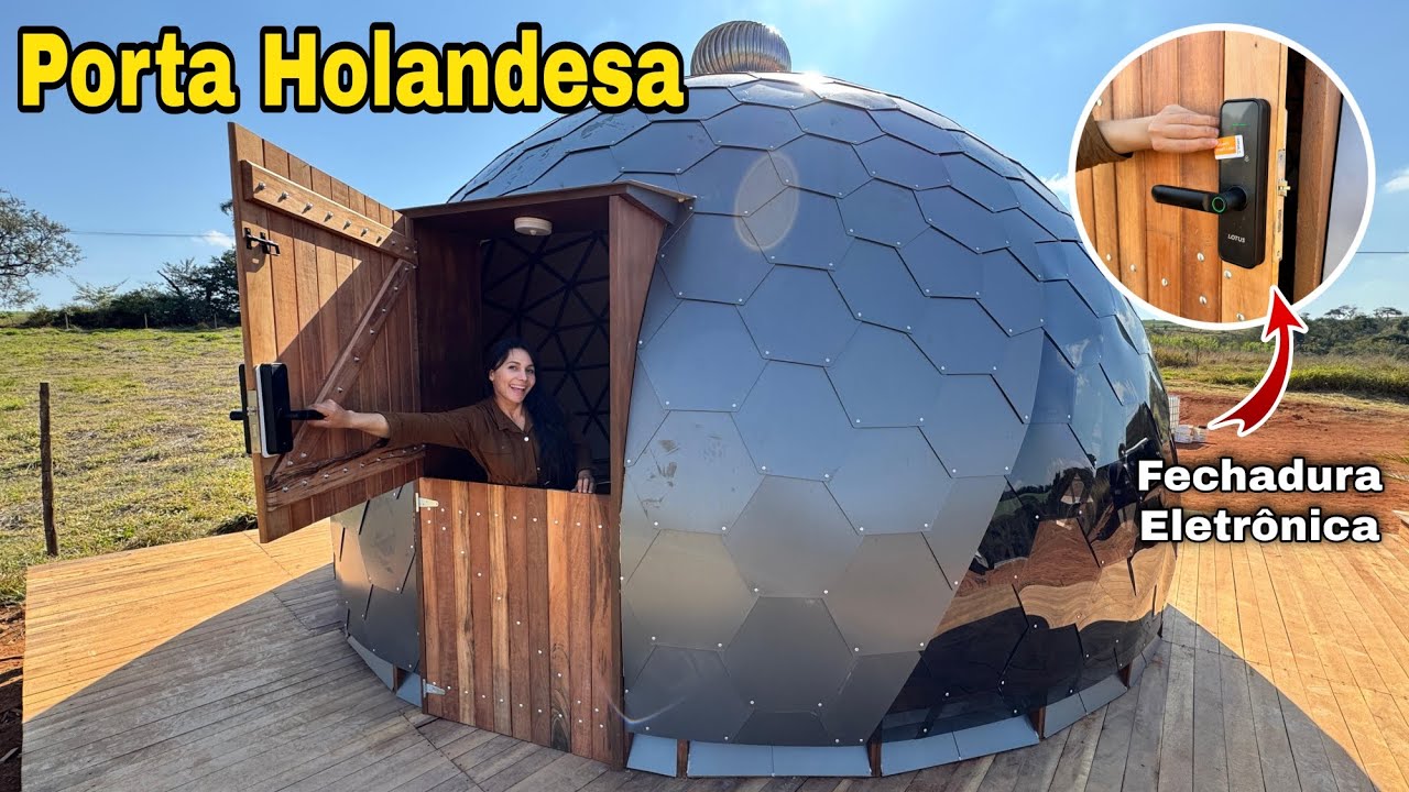 CRIEI UMA PORTA HOLANDESA COM FECHADURA ELETRÔNICA PARA O DOMO GEODÉSICO. DIY 