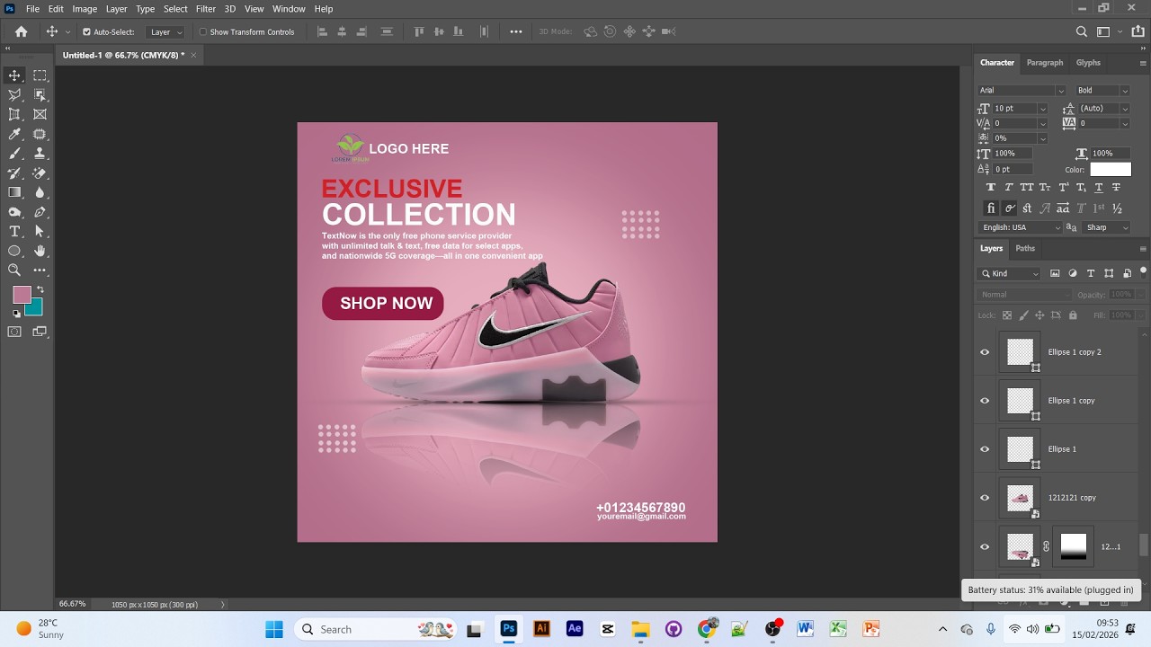 Shoes Ads Banner Design in Adobe Photoshop | Class 12 | Batch 2