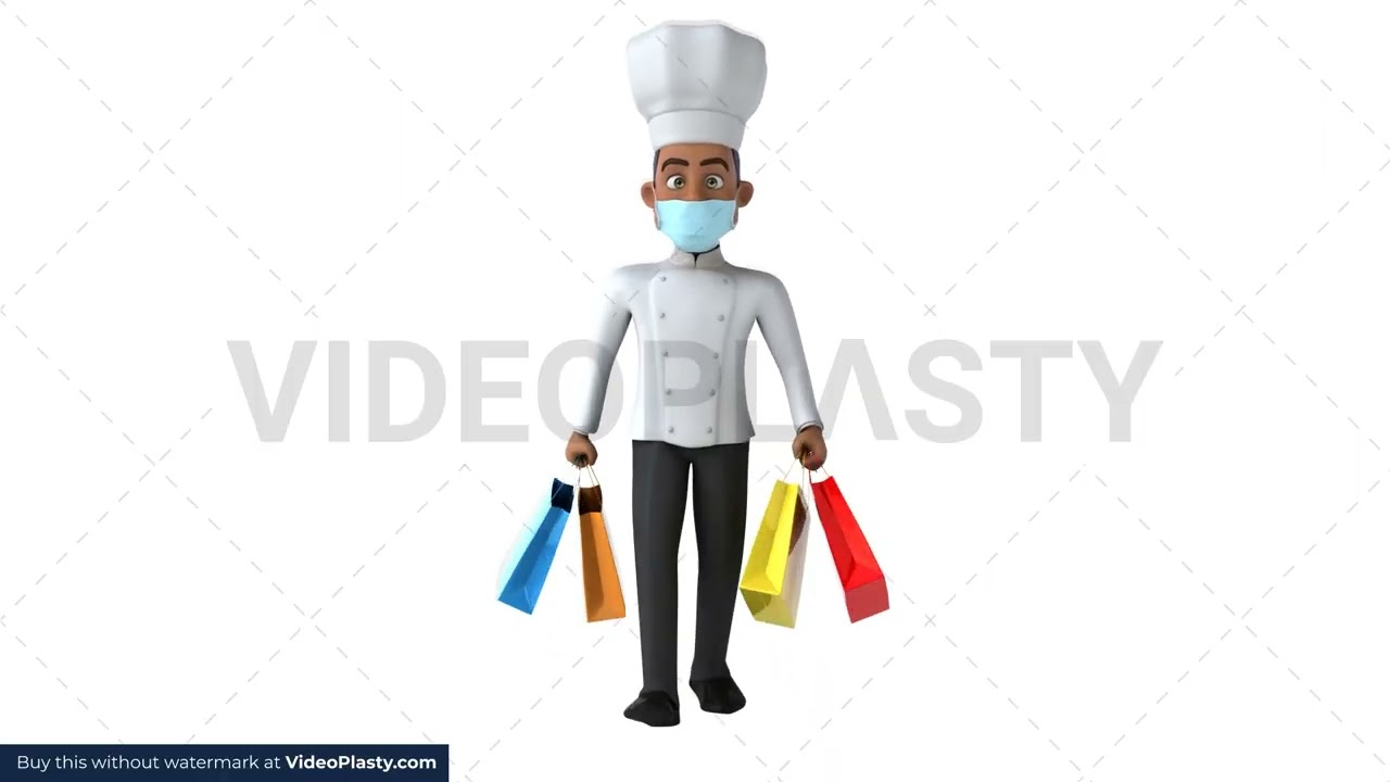 3D Black Male Chef Shopping Front with Face Mask Stock Animation