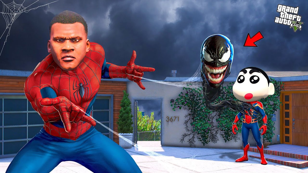 Shinchan & Franklin Become a Venom Spiderman and  Venom in Gta 5 