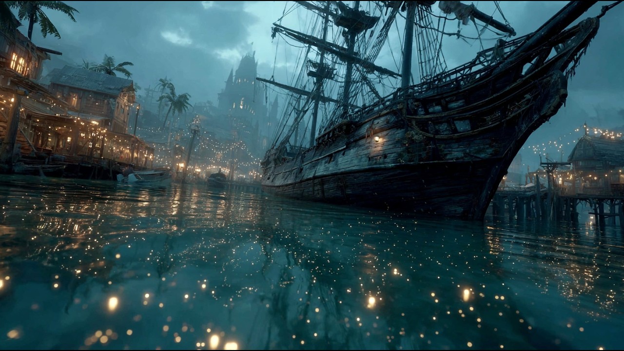 Whispering Seafog Over Moonwater Quay and Old Sails | Medieval Fantasy Music & Animated Ambience