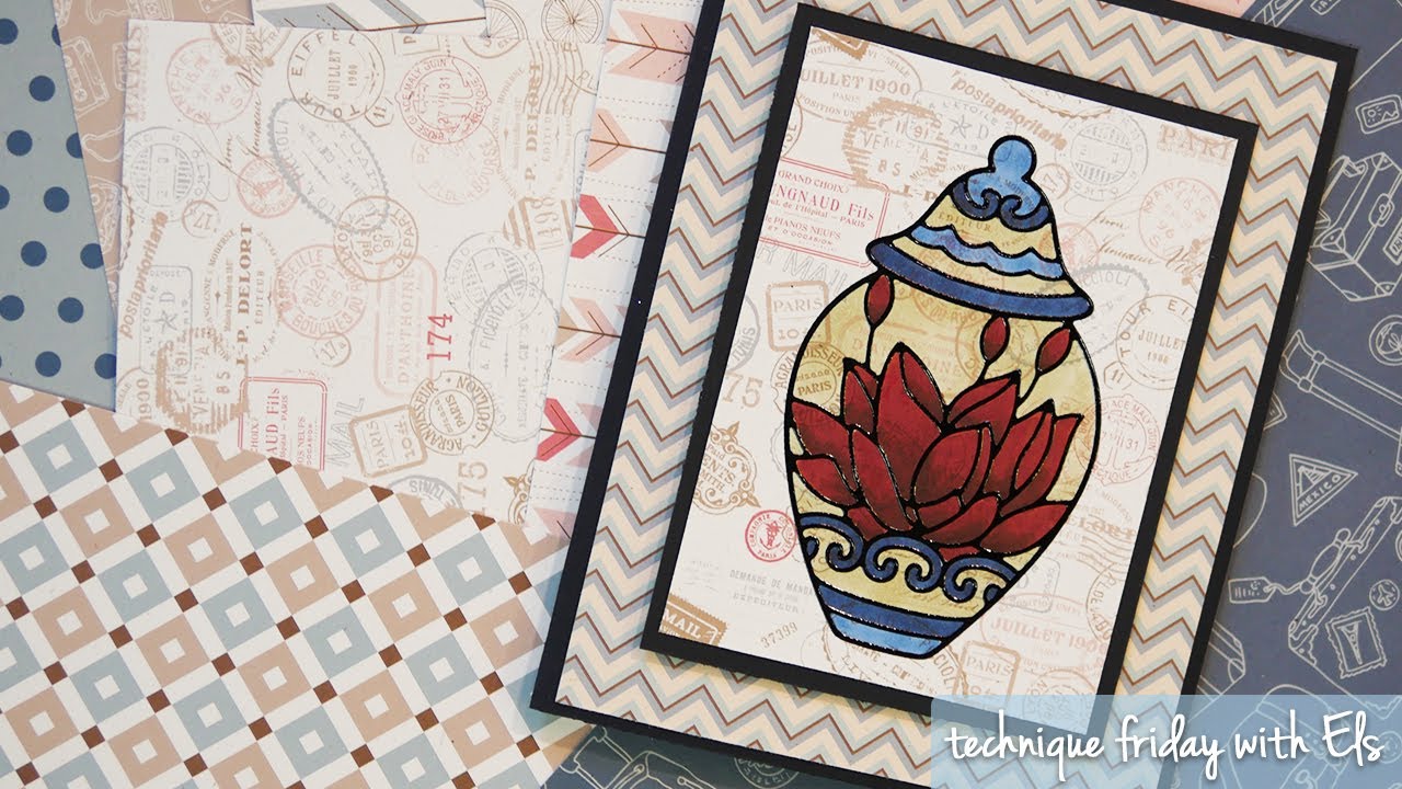 Coloring on Patterned Cardstock with Peel-off Stickers | Technique Friday with Els