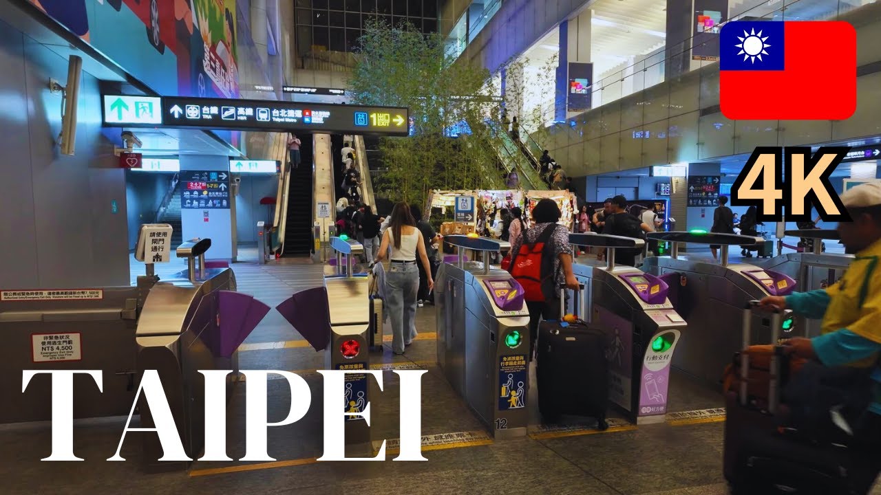 【Taipei Main Station Walk 4K】Гид по пересадке с Airport MRT на Красную и Синюю линии метро Тайбэя