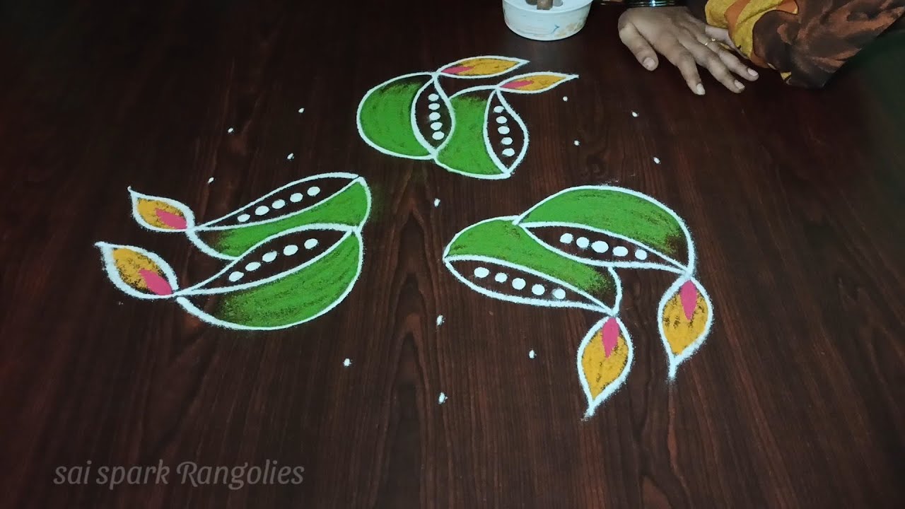 small peacock rangoli | simple deepam with peacock kolam | 7 dots kolangal @saisparkrangolies