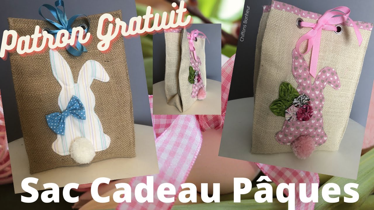 couture facile d'un sac cadeau appliqué lapin version homme & femme avec arête origami pour Pâques