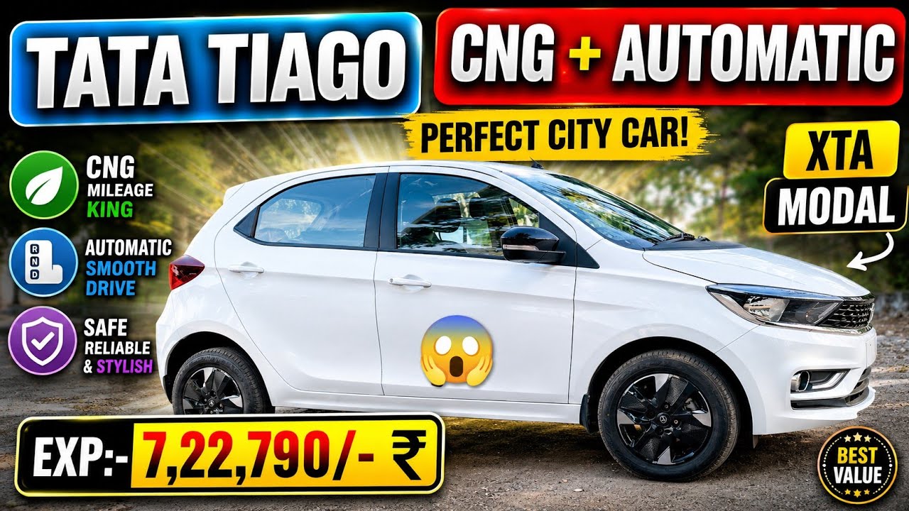 Tata Tiago CNG Automatic : Tiago XTA CNG 2026 White Colour : automatic CNG car 