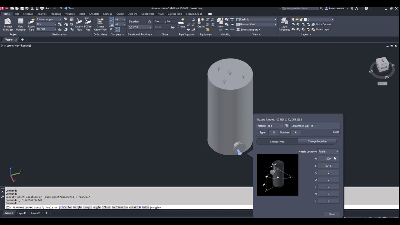 AutoCAD Plant 3D Water Tank Design – Nozzles, Pump, PN Class & Valve Creation