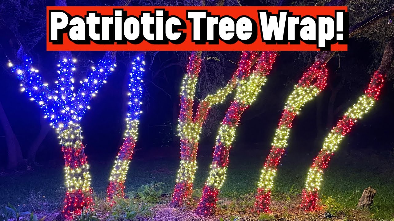 How to wrap your trees to represent the USA Flag with Christmas lights!