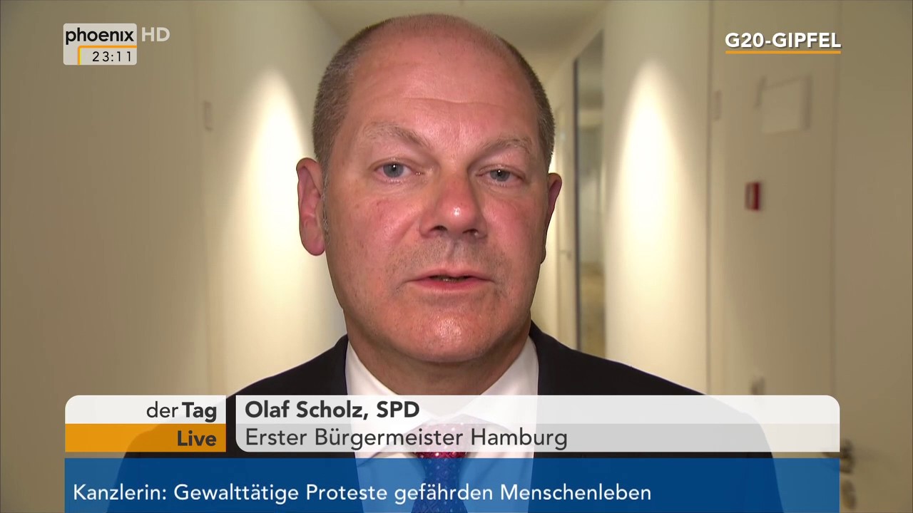 G20-Gipfel: Hamburgs Bürgermeister Olaf Scholz gibt Statement am 07.07.2017