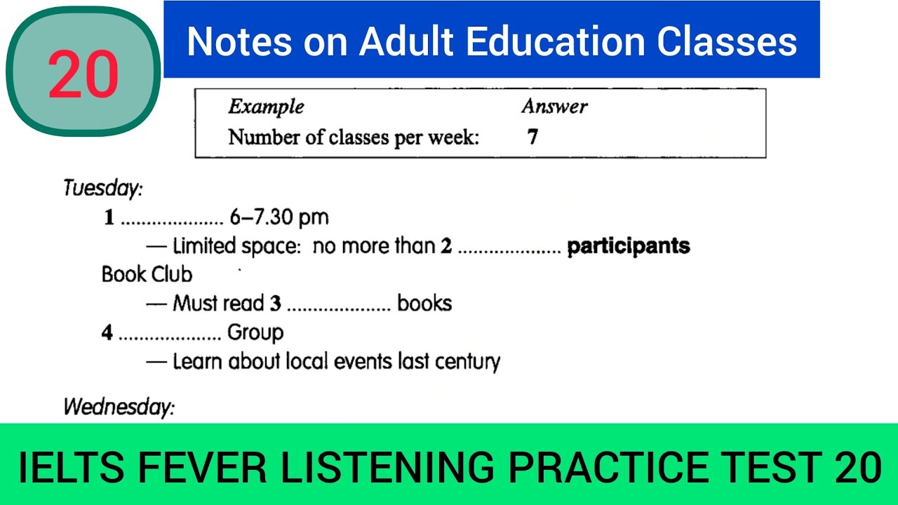 Ielts fever listening 20 | Notes on adult education classes