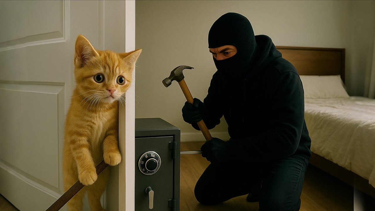Brave Kitten Tries To Chase A Burglar Away While Mama Cat Is Away