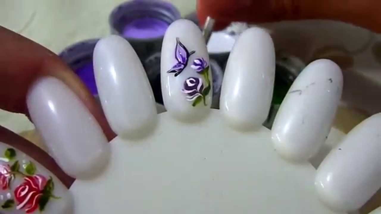 Unhas decoradas- Rosas e borboletas, passo a passo
