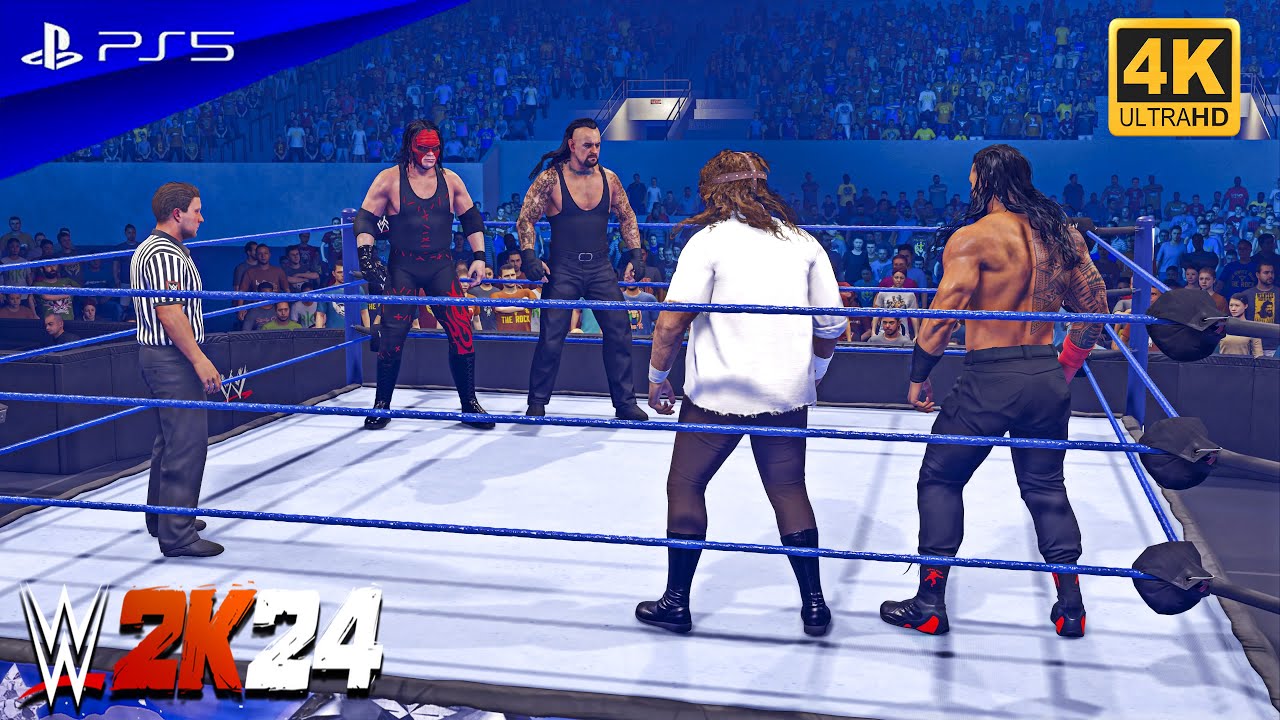 WWE 2K24 - Kane & The Undertaker vs. Roman Reigns & Mankind | Amazing Tag Match | PS5™ [4K60]