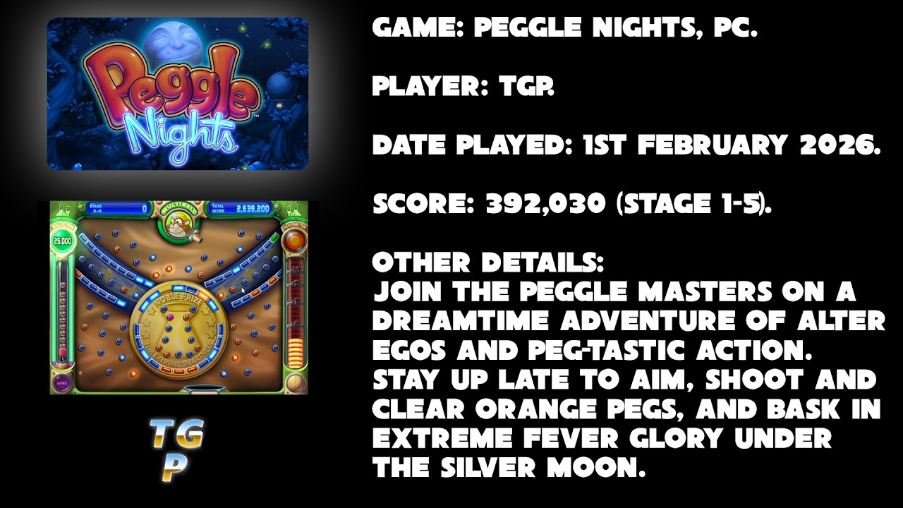 Peggle Nights - PC - Stage 1-5 (Bjorn Identity) - 392,030 points.