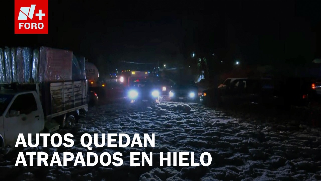 Granizada en Tecámac deja autos atrapados en bloques de hielo sobre la México–Pachuca