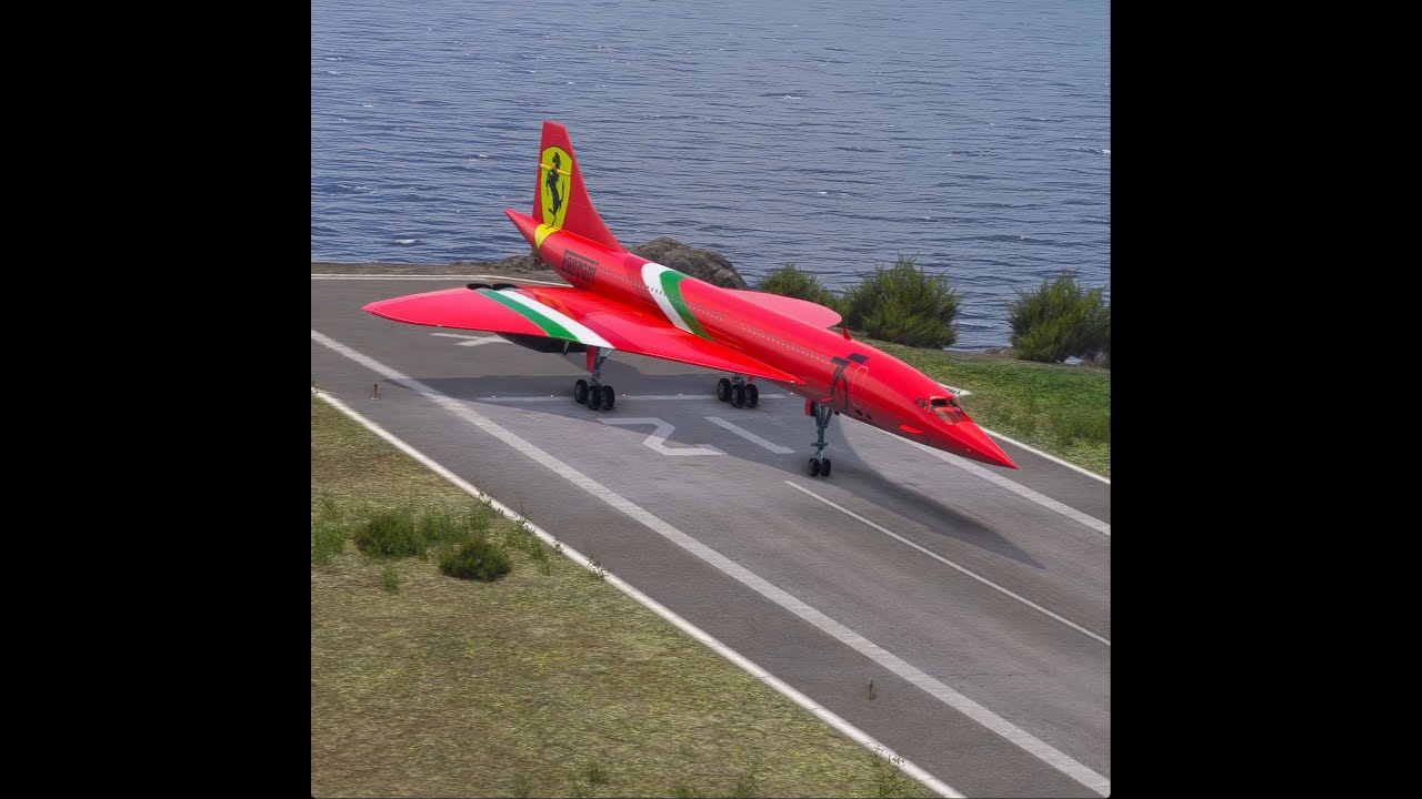 Supersonic Concorde Ferrari takes off from a short runway