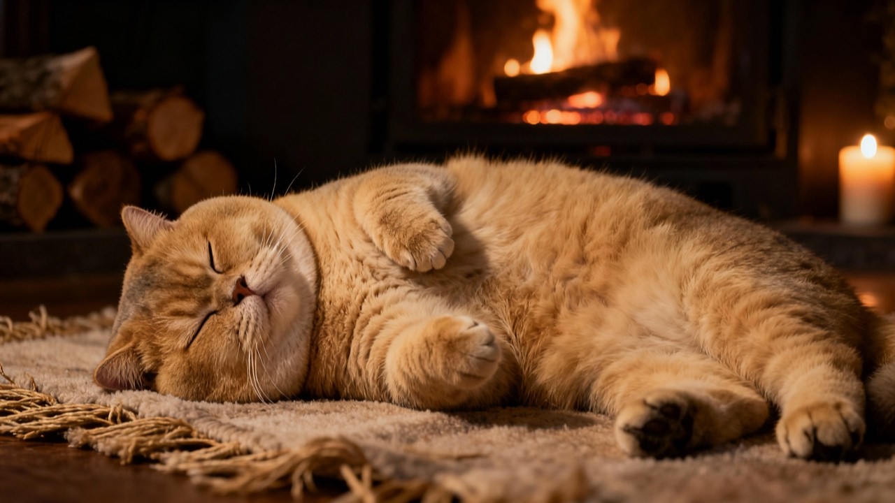 Cozy Purring Cat ASMR | Peaceful Evening Fireplace and Gentle Purr