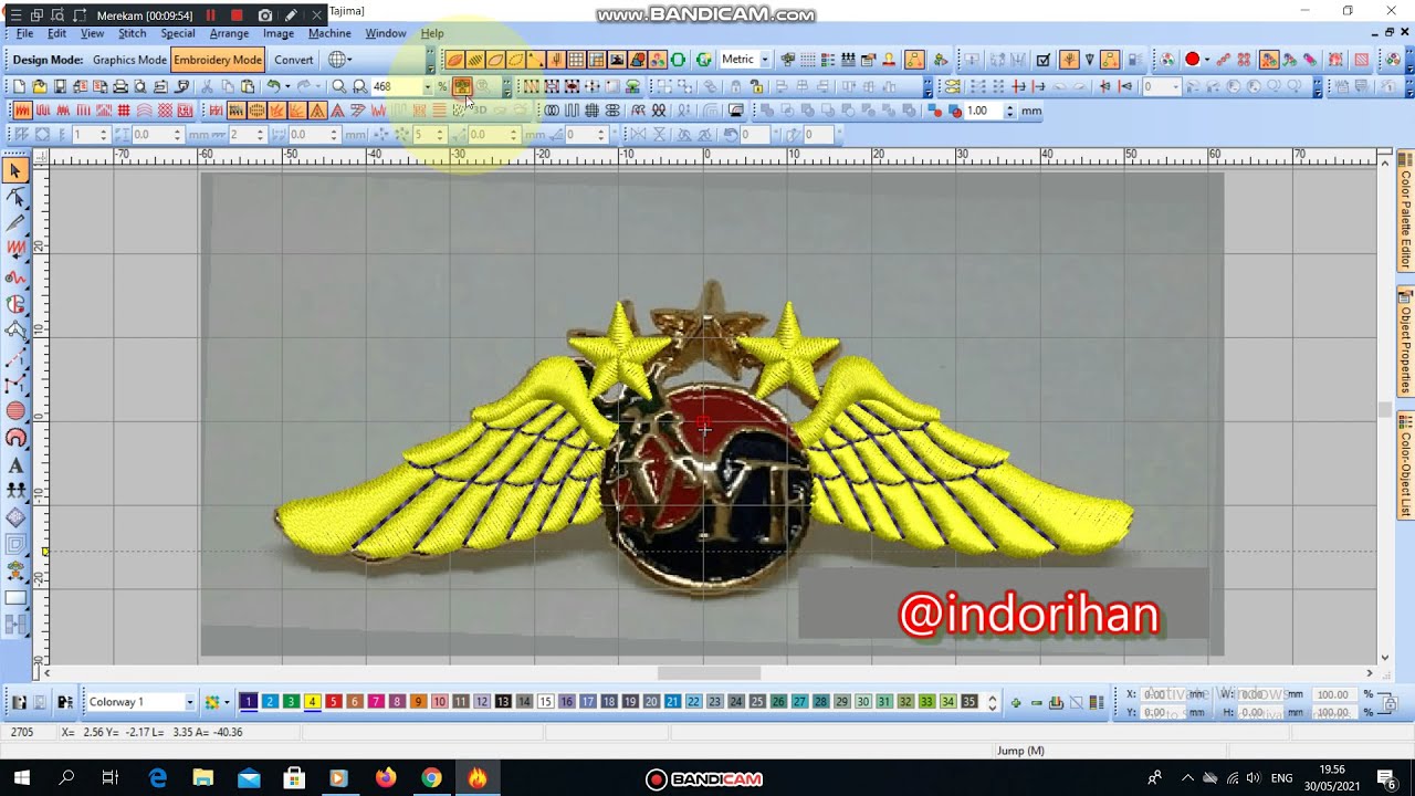 Tutorial wilcom, Cara desain bordir Sayap, Desain Wing Yongmoodo #Wilcome2