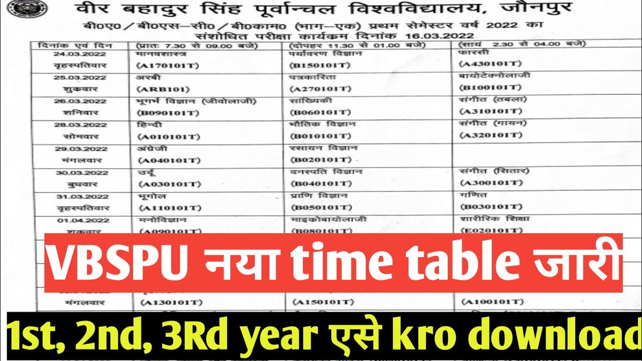 vbspu new time'table 2022। vbspu नया टाइम टेबल 2022। vbspu today news। vbspu exam date 2022