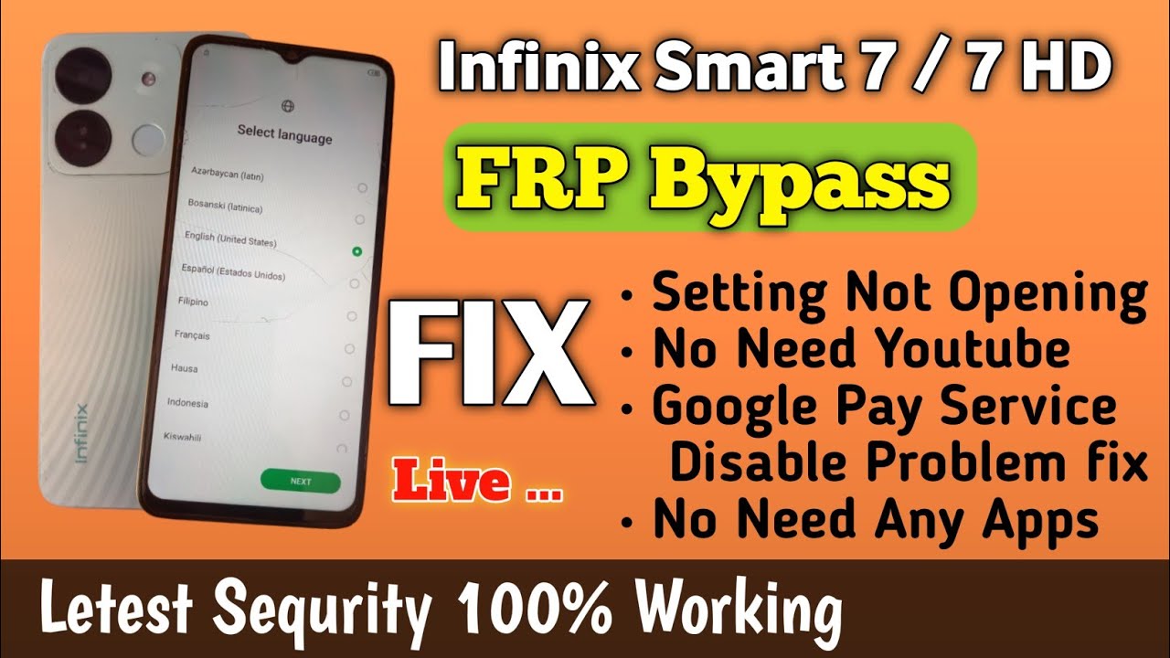 Infinix Smart 7 HD FRP Bypass Fix(Settings Not Opening, Google Play Service disable, YouTube update)