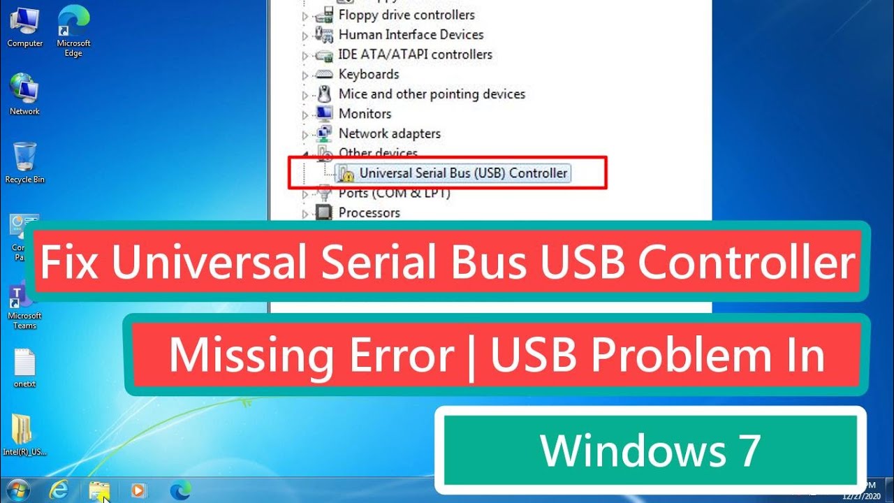 Soluci&oacute;n del error de falta de controlador USB de bus serie universal | Problema de USB en Windows 7
