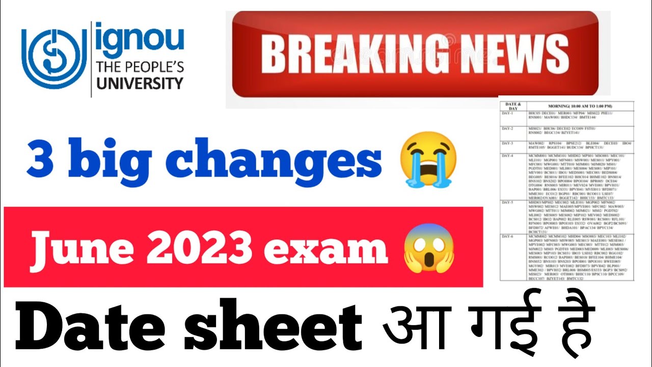 (Breaking News) IGNOU Released June 2023 Examination Date Sheet | IGNOU Date Sheet June 2023 | NEWS