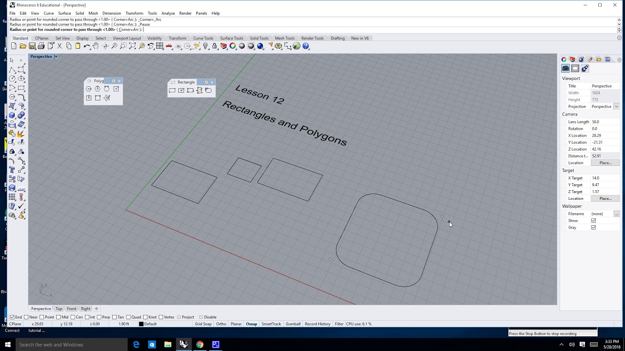 Rhino 6 Lesson 12  2D Drawing Rectangles and Polygons in Rhino 6