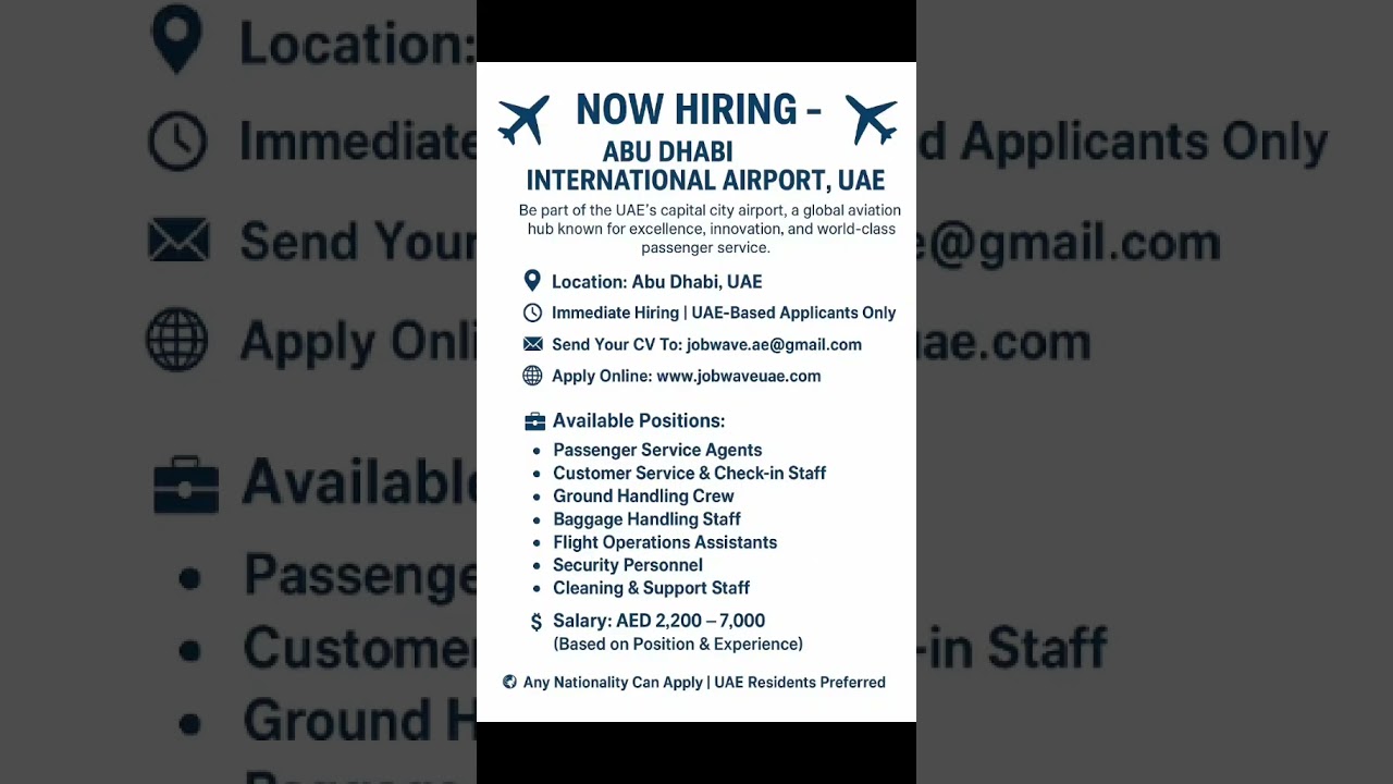 Abu Dhabi Airport Jobs 2025 | Aviation Careers UAE | Apply Now at www.jobyouneed.com#jobwaveuae