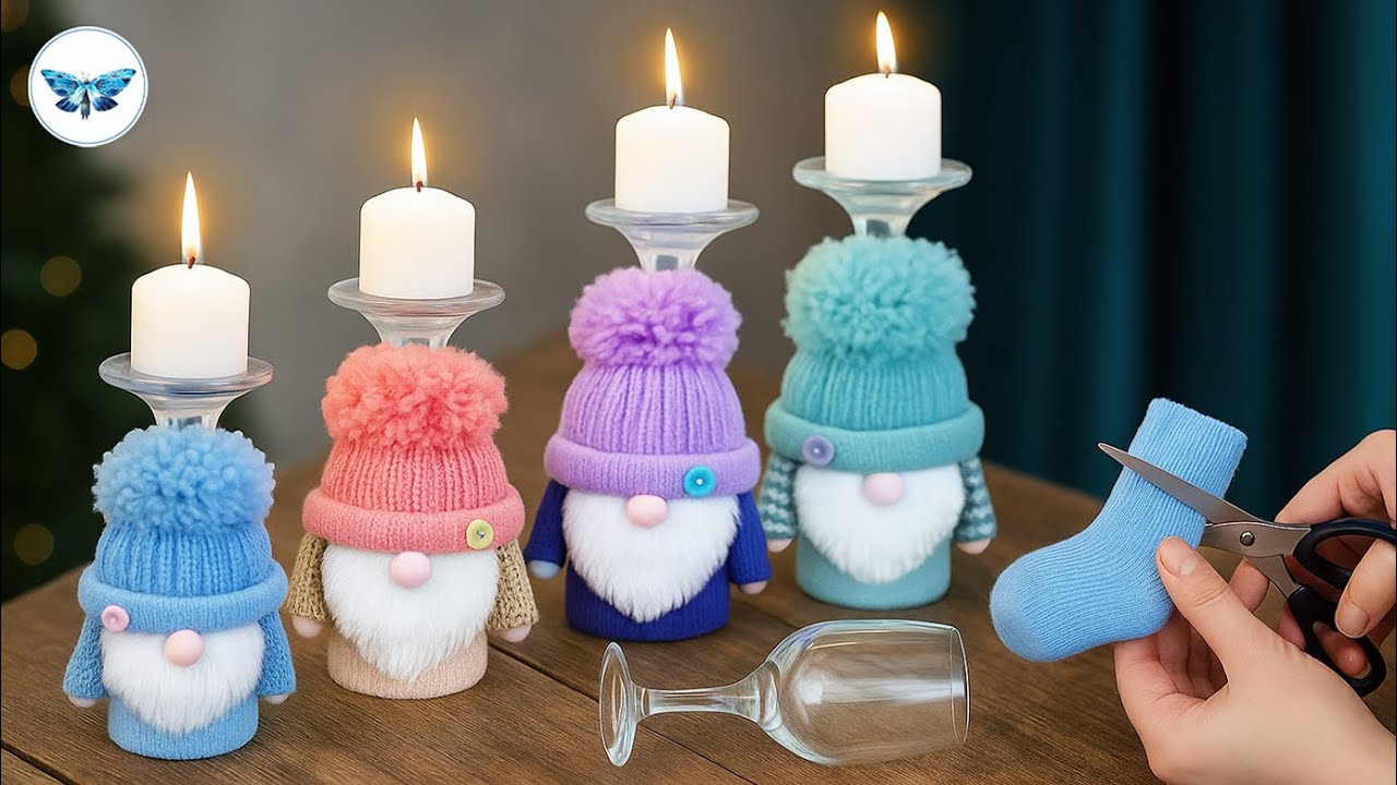 Новогодние Гномики-Подсвечники❄️Чудесный декор из бокалов🥂Простая идея  DIY
