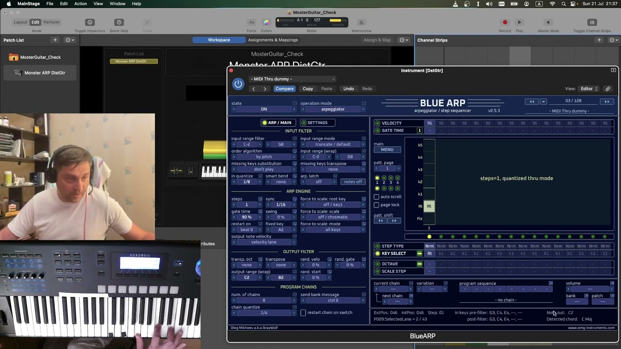 BlueARP in MainStage on Mac + Monster Guitar plugin
