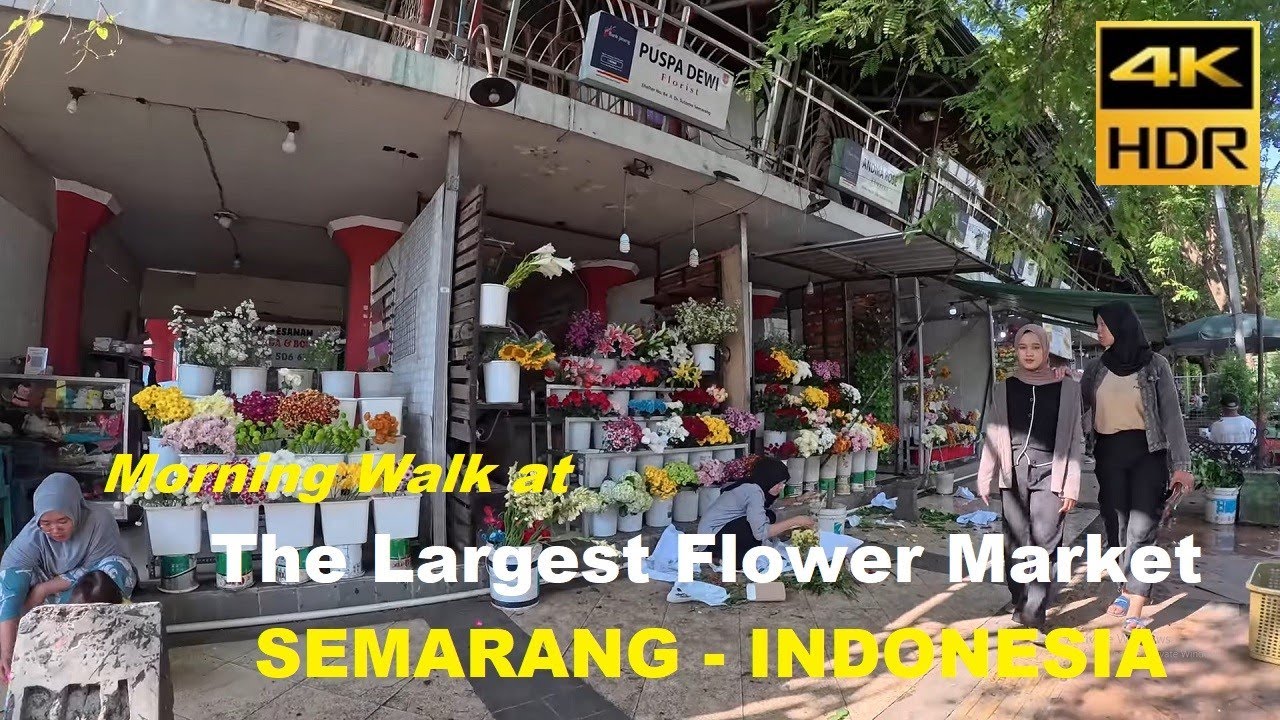 4K~ Morning Walk at the Largest Flower Market Semarang City, INDONESIA 🇮🇩 | Jalan Dr. Sutomo
