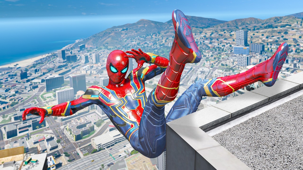 IRON SPIDERMAN CRAZY JUMPS/FALLS (GTA 5 Spider-Man Gameplay Fails) Ep-18