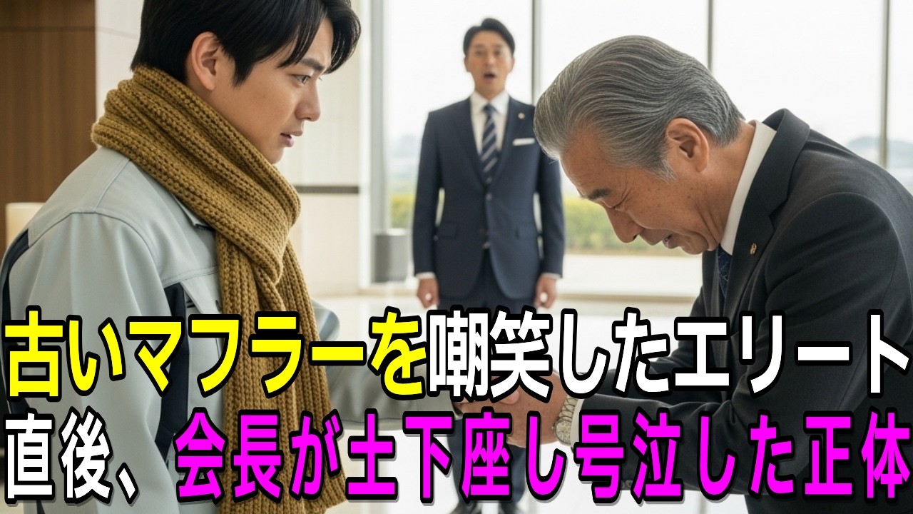 【因果応報】ボロボロの「マフラー」を嘲笑したエリート社員。直後、会長が土下座し「命の恩人の息子か…」と絶叫。判임した衝撃の正体に会場が騒然…【感動する話】【スカッとする話】