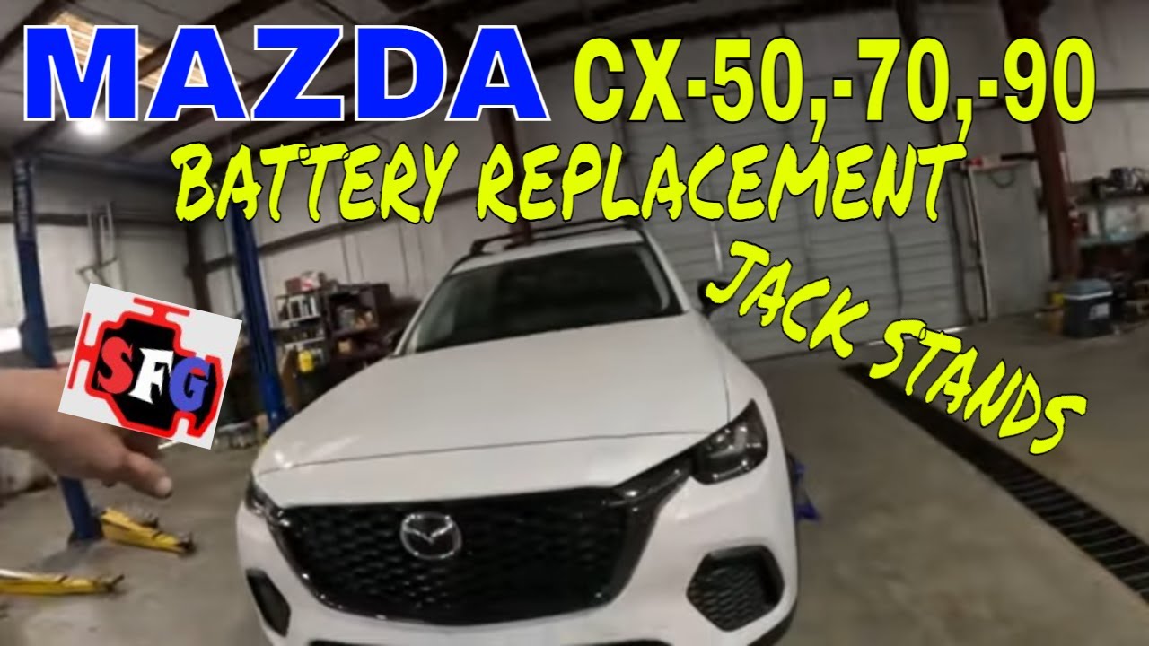Battery Replacement Mazda CX 90, 70, 50. Putting your Mazda on Jack stands.