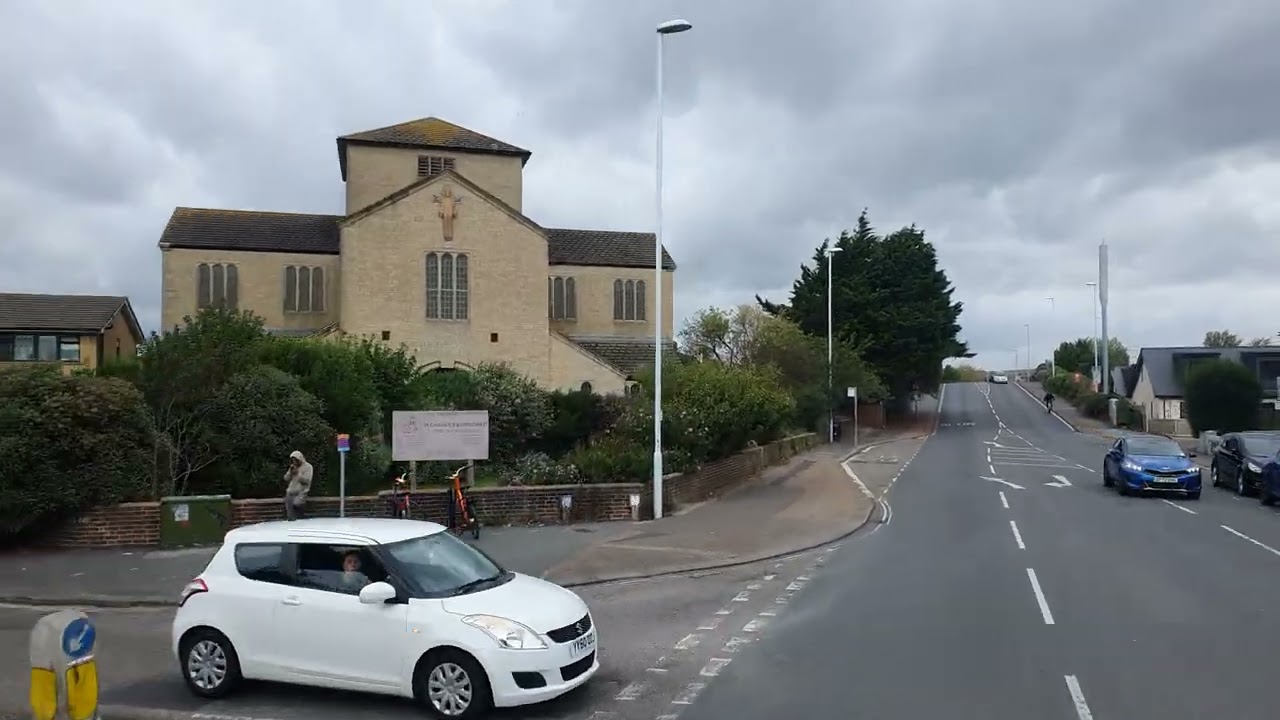 Drive through the town of Worthing - beautiful city in southern England