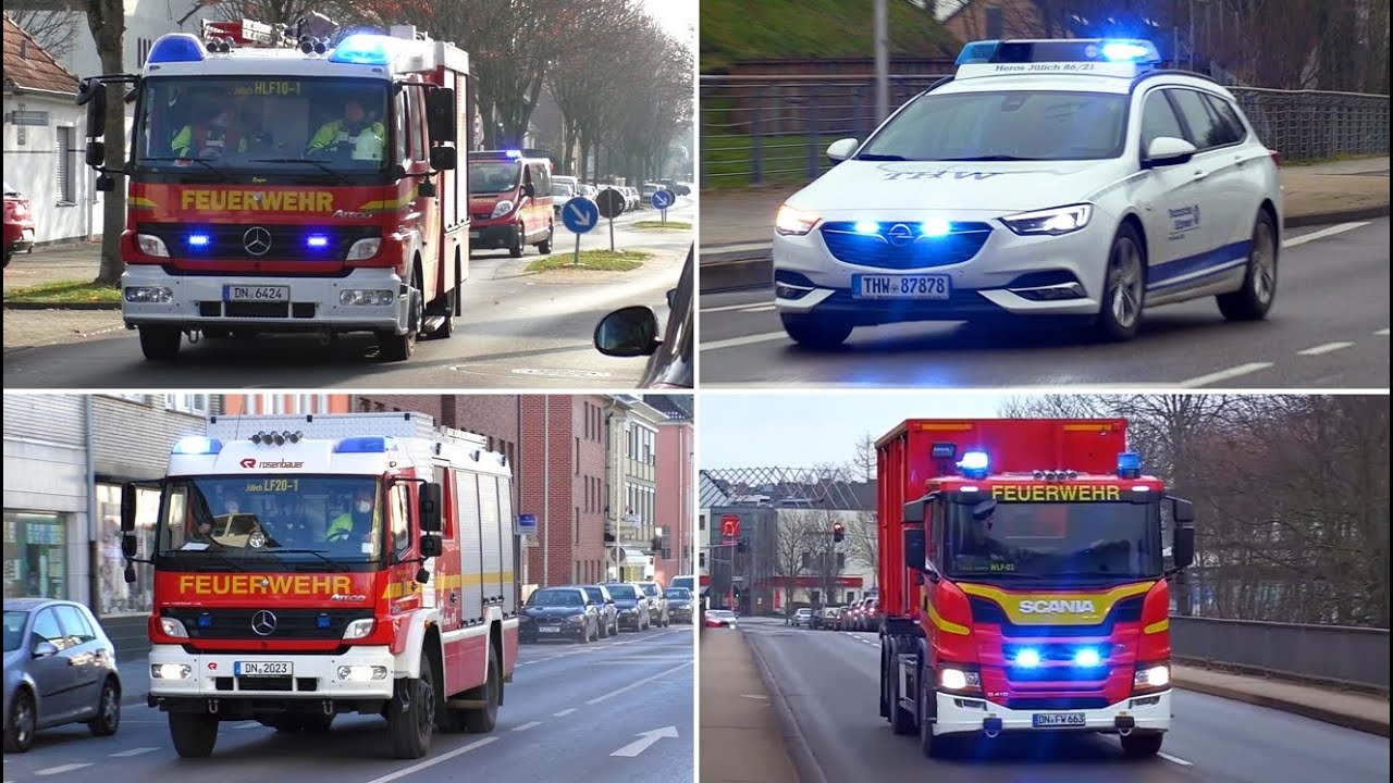 [Wohnhausbrand, Bombenfund uvm.] - Einsatzfahrten Feuerwehr & diverser Hilfsorganisationen in Jülich