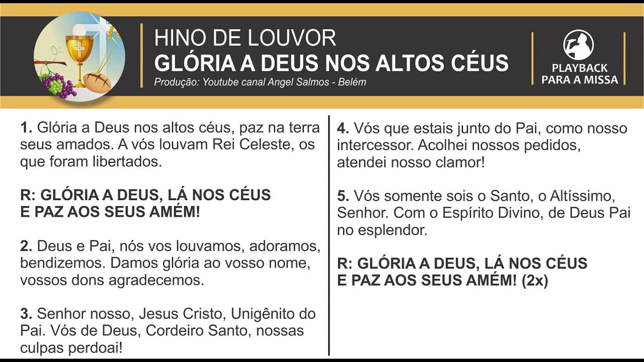 Hino de louvor: GLÓRIA A DEUS NOS ALTOS CÉUS-PLAYBACK - Angel S Silva