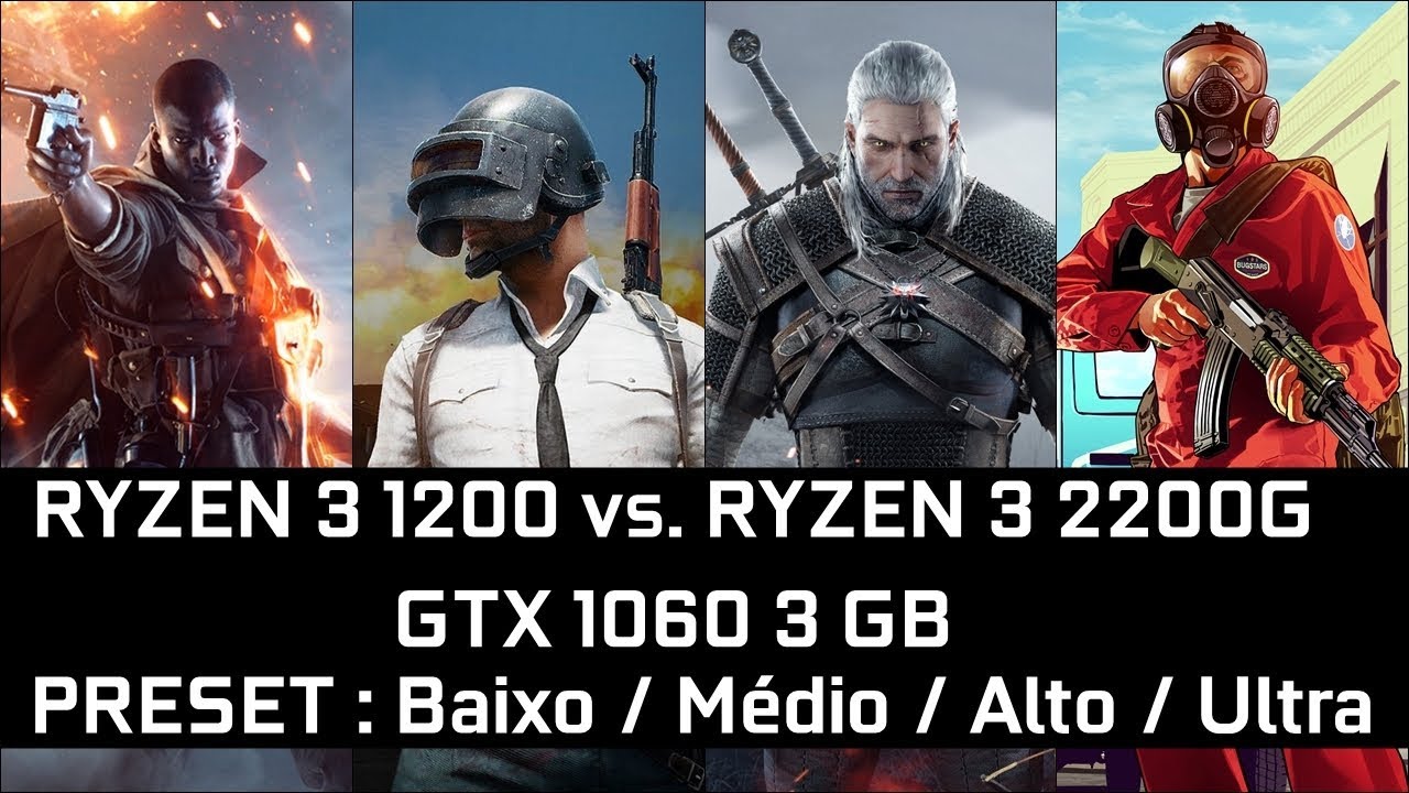 RYZEN 3 1200 vs. RYZEN 3 2200G (GTX 1060 3GB) - TESTE em 6 GAMES